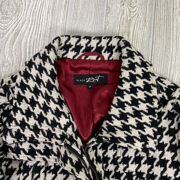 Black Rivet Houndstooth Wool Blend Coat Zip Front Black White Womens Medium - Picture 9 of 13